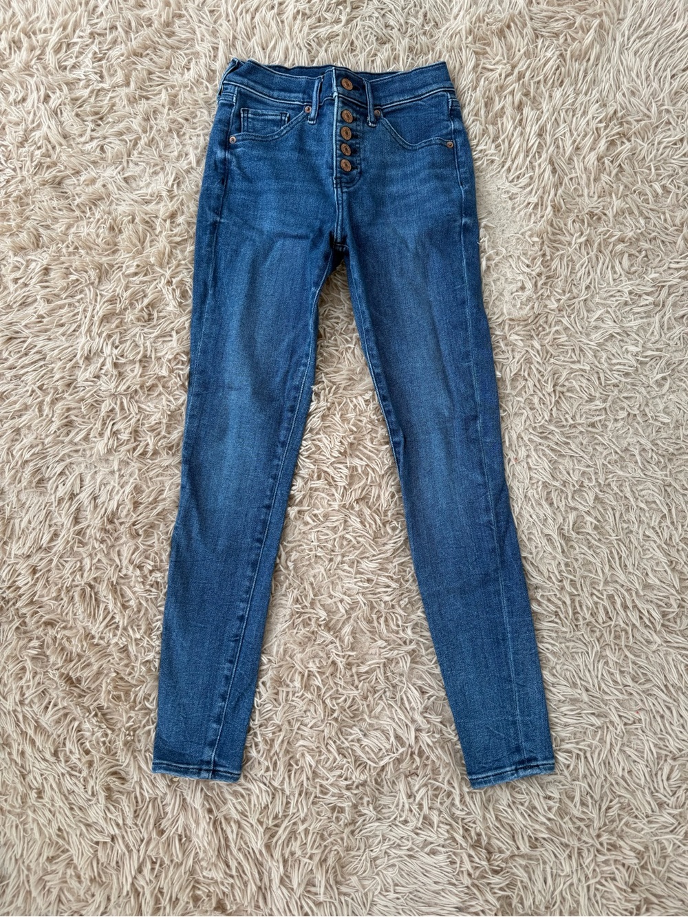 Express Women's Dark Blue High-Rise Skinny Jeans with Button Fly